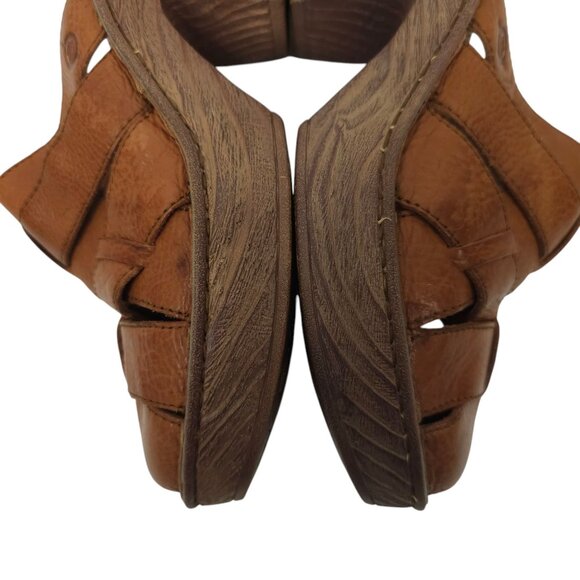 Born Pollina Clog Mule Womens Size 9 M Block Heel Platform Brown Leather Woven - Picture 15 of 16